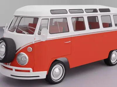 A red 1965 Volkswagen Samba T1 3D model