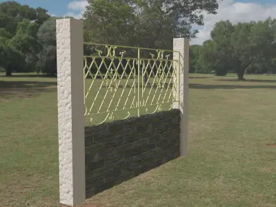 brick fence and iron grate Low-poly 3D model