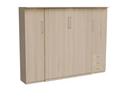 Beige Wood Wall Bed Closed Low-poly 3D model