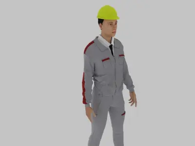 Engineer construction worker wearing hard hat Low-poly 3D model