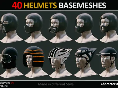 40 HELMETS BASEMESHES WITH UVs  VOL 10  Low-poly 3D model
