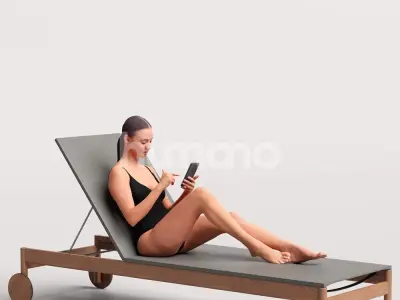 Humano Woman in swimsuit sitting on a sunbed pool-2511-050-7493 3D model