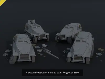 Cartoon Dieselpunk armored cars asset Polygonal Style 3D Model Pack