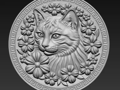 Cat Head and Flowers A78 3D print model