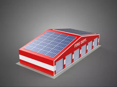 SOLAR ROOFTOP TRUCK FIRE ENGINE GARAGE STATION HOUSE OFFICE GATE 3D model