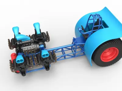 Pulling tractor with 5 engines V8 Version 3 Scale 1 to 25 3D print model