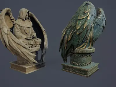 Monk Angel Statue PBR v2 Low-poly 3D model