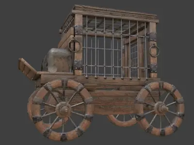medieval prisoner transport cart Low-poly 3D model