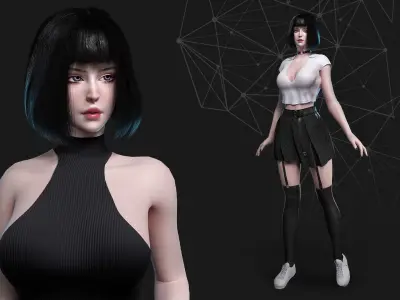 School Girl - Game Ready Low-poly 3D model