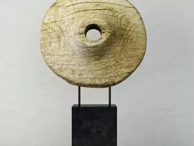 Antique Mexican Primitive Solid Wood Wagon Wheel 3D model