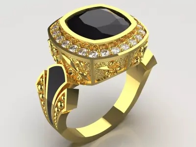 Mans Black Stone stl 3dm Ring with Luxurious Design Model mr0254 3D print model