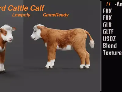 Hereford Cattle Calf Low-poly 3D model