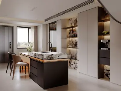 Modern luxury living room and dining room interior 3D model