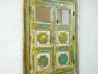 Antique Colonial Storage Cabinet Mirror 3D model