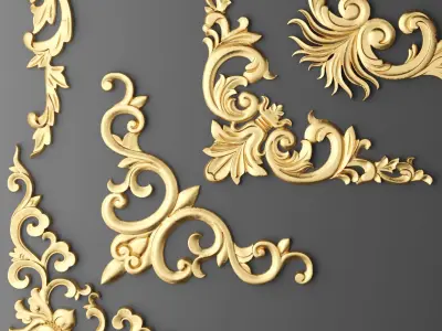 luxury 4 set of gold ornate ornaments 3D model