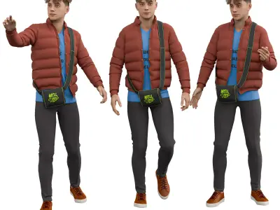 Casual Man with Puffer Jacket Stylized Urban  Low-poly 3D model