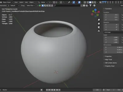 Hand Blown Frosted Art Glass Vase with Multi Color Stripe 3D model