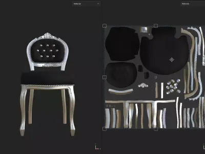 Luxury Baroque Dining Chair  Silver Frame with Black Upholstery 3D model