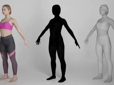 Sporty young woman in A-pose 304 Low-poly 3D model