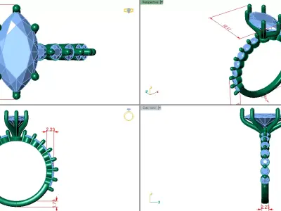 marquise solitare with floating diamond on shank  3D print model