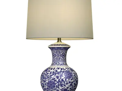 Jennifer Ginger Jar Blue Ceramic Table Lamp Lotos Pattern 3D model