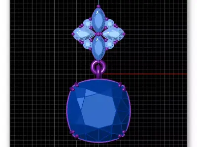 cushion diamond fancy and pear emerald jewelry pendant 3D print model
