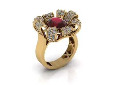 Ornate Ruby Diamond Ring 3D Model  Luxury Jewelry Design 3D print model