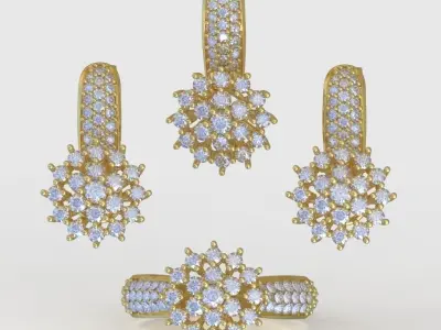 Ring  Earring and Pendant Set 3D printable model 0062 3D Model Pack