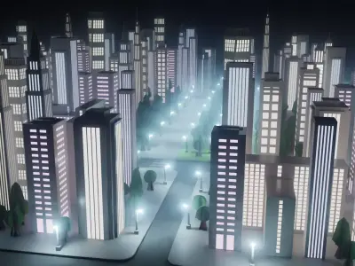 Paper City - Stylized Night Metropolis V2 Low-poly 3D model