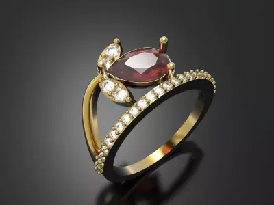 Three Dimensional Wrap Ring Pear Ruby Diamonds jr00293 3D print model