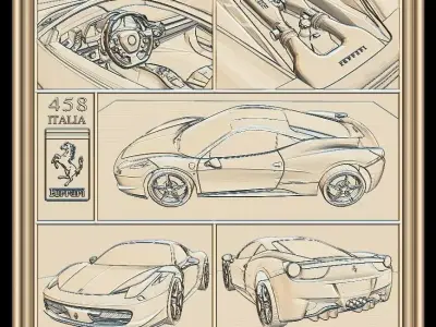 Ferrari 458 V1 Panno STL File for CNC Relief engraving 3D model