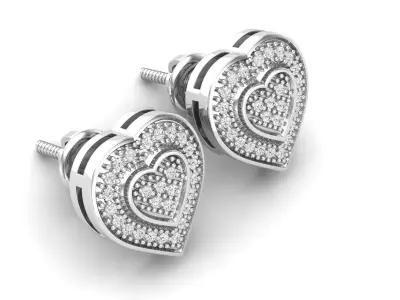 AV 520 Diamond Ladies Double Heart Frame Stud Earrings 3D print model