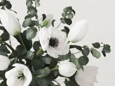 Eucalyptus bouquet with tulips 3D model