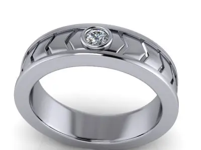 Contemporary Mens Wedding Band Ring Single Stone USA SiZe 10 3D print model