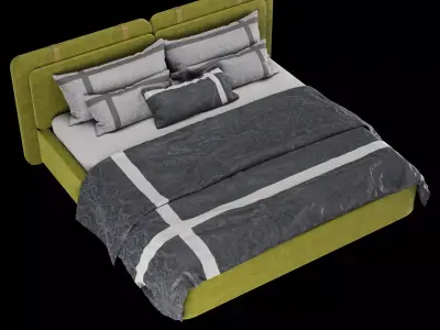 Bed with pillows and blanket 018 3D model