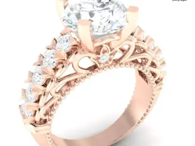 Vintage Rose Gold Solitaire Engagement Ring 3D print model