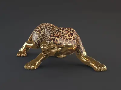 Panther gold leopard statue 3D model