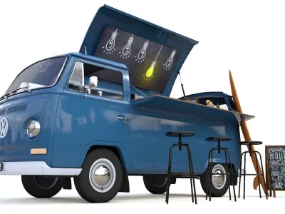 VW T2 FOOD AND COFFEE VAN 1974 3D model