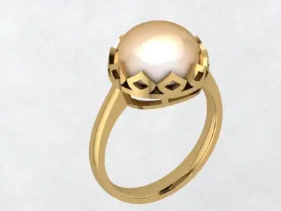 Model of a Pearl and Diamond Women Ring 3D print model