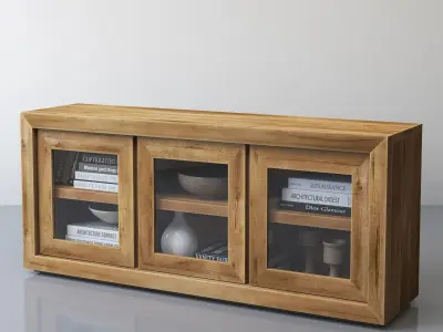 RECLAIMED RUSSIAN OAK GLASS TRIPLE-DOOR MEDIA CONSOLE 3D model