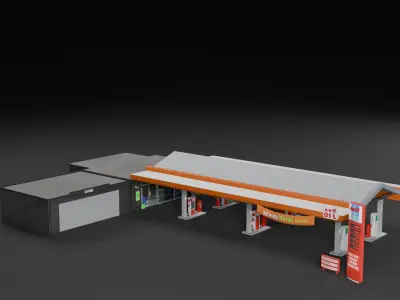 Low Poly Gas Station Model Low-poly 3D model
