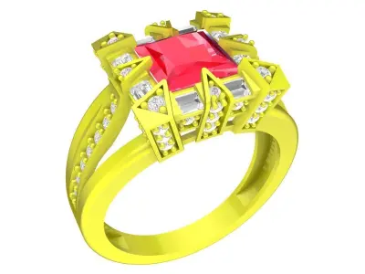 Luxury Square Halo Gemstone Ring 3D Model  4389 3D print model