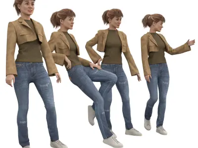 casual woman with Leather Jacket Low-poly 3D model