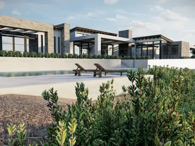 luxury Residence Landscape sketchup model and render water pool 3D model