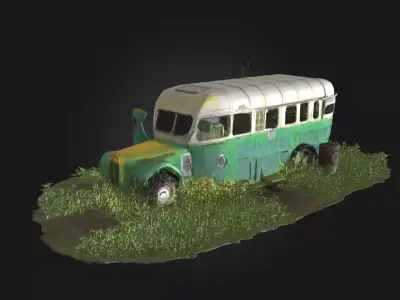 Abandoned Green Bus  Weathered Public Transport 3D model
