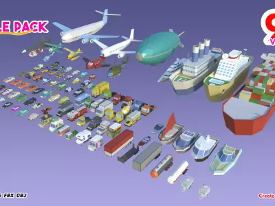 LowPoly Vehicle Pack Low-poly 3D model