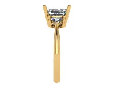 Three-Stone cushion ring with triangle stones on the side 3D print model