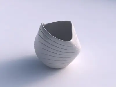 Bowl compressed and twisted with smooth horizontal dents 3D print model