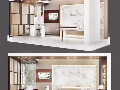 Exhibition-kiosk exhibition booth with walls and marble floors Low-poly 3D model
