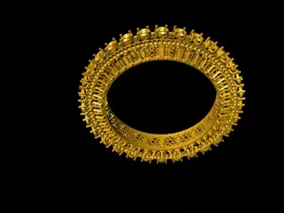 High Detail Gold Diamond Bangle  3D print model